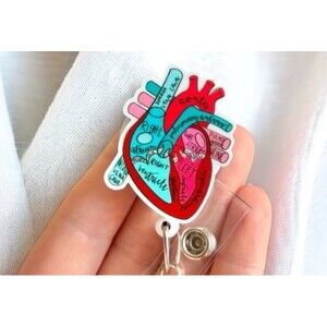 Cardiac Heart Phlebotomy Badge Reel Holder Retractable with ID Name Card Tag